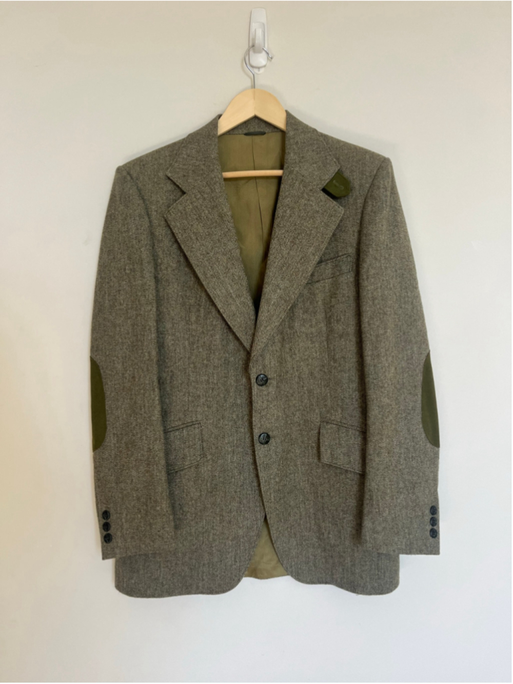 Green Virgin Wool Sport Coat Blazer with Elbow Patches Vintage 80s Heritage